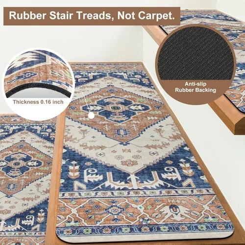 Miniatura 4 de OJIA Alfombras Super Antideslizantes para Escalones de Madera Interior, 30"X8" Alfombras para Escaleras Resistentes al Deslizamiento Tapetes