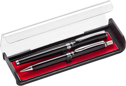 Juego de bolígrafo y lápiz de la marca Pentel en caja de regalo. Punta del bolígrafo de 0.02" y punta del lápiz de 0.03" , Negro