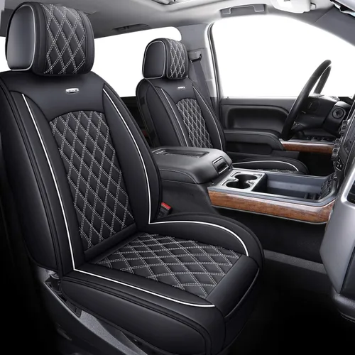 Miniatura 17 de Fundas de cuero para asiento delantero de automóvil, para Silverado Sierra Juego completo/Negro