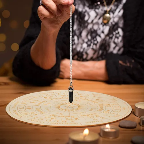Miniatura 6 de Tablero de péndulo de estrellas de madera, tablero de mensajes metafísicos de adivinación para brujería, kit de suministros de altar wicca