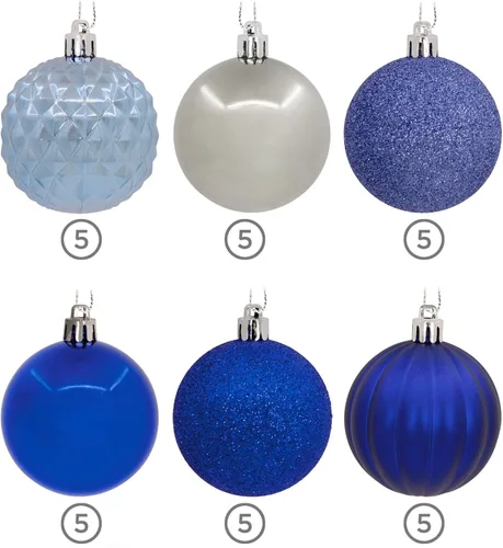 Miniatura 11 de Hallmark Bolas de Navidad azules y plateadas, adornos de Navidad, juego de 30