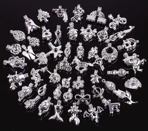 Miniatura 3 de 40 piezas de colgantes de jaula de cuentas de aleación de tonos de acero inoxidable con perlas de lava de deseo, piedras, perfumes y aceites