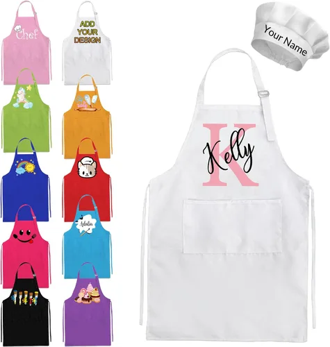 Miniatura 13 de Delantal personalizado para niños y sombrero de chef, delantal personalizado para niños con nombre, delantal de pintura personalizado, para cocinar