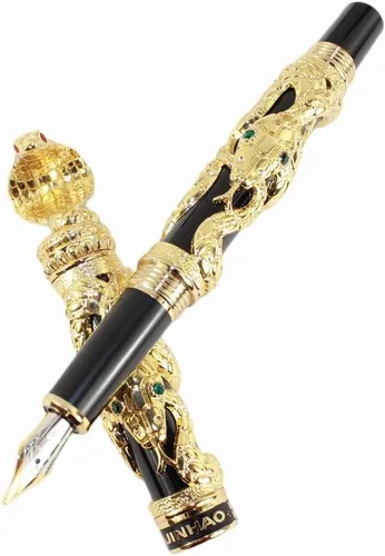 Miniatura 4 de Gullor Pluma Estilográfica Negro y Plata Antigua Serpiente Patrón 3D (dorado y negro)