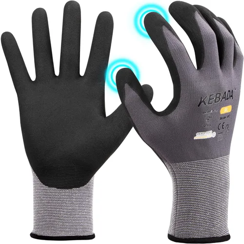 Miniatura 21 de Kebada W2 - Guantes de trabajo unisex, aptos para pantalla táctil, con agarre, elásticos, recubiertos de nitrilo, para jardinería, manejo de Gris