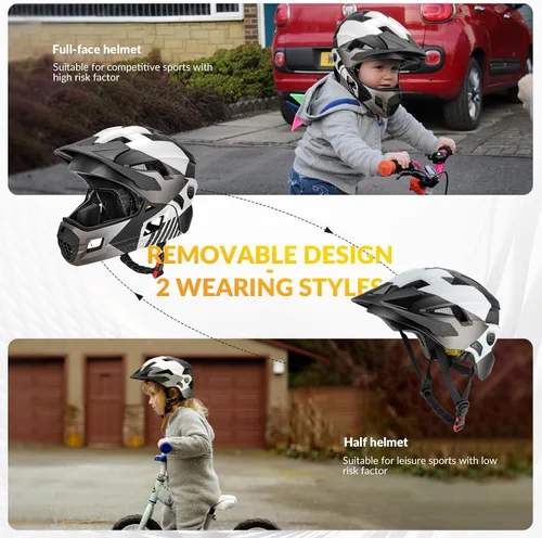 Miniatura 4 de ROCKBROS Casco integral para niños Cascos de bicicleta para niños Casco ligero de bicicleta de montaña para niños pequeños Desmontable para MTB BMX