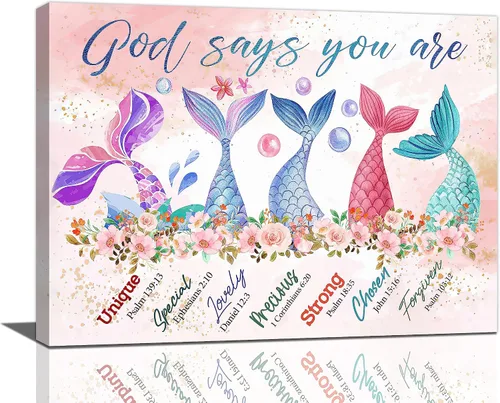 Miniatura 15 de Arte de pared de colibrí cristiano con texto en inglés "God says you ers", impresiones en lienzo, pintura rústica de pájaros de campo, obras de arte