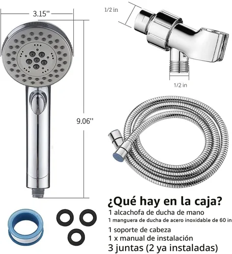 Miniatura 6 de Cabezal de ducha de mano de 6 ajustes de alta presión con interruptor de encendido/apagado y modo de pulverización de spa, cabezal de ducha de mano