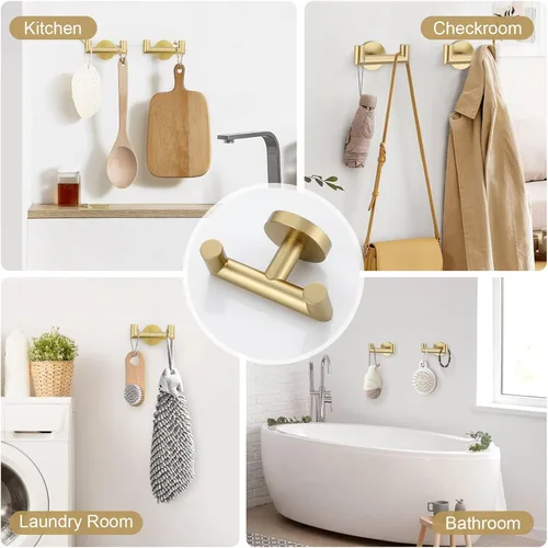 Miniatura 5 de Juego de 5 piezas de toallero, accesorios de baño de hardware de oro cepillado que incluye toallero de 60 cm, soporte de papel higiénico, anillo