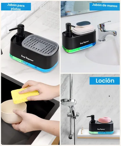 Miniatura 5 de Juego de dispensador de jabón para manos y platos para cocina, dispensador de jabón doble con soporte para esponja, dispensador de bomba de jabón 3
