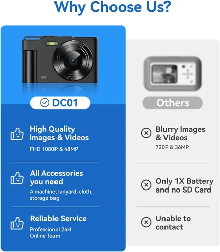 Miniatura 7 de Cámara Digital para Niños, FHD 1080P Apuntar y Disparar Cámara para Niños con Zoom Digital de 16X, Anti-Vibración, Flash, Tarjeta de 32GB, Cámara