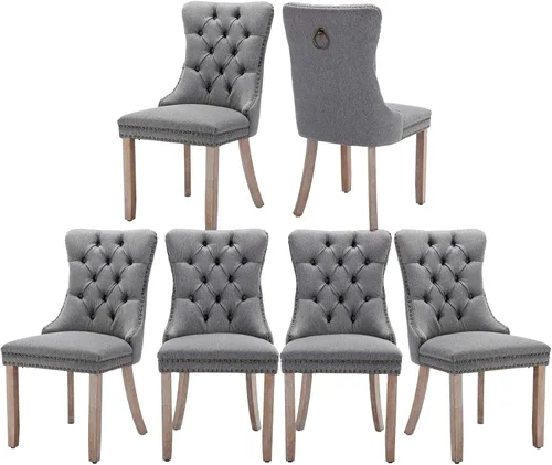 Miniatura 31 de Juego de 2 sillas de comedor de terciopelo, silla de comedor tapizada de alta gama con tirador de anillo en la espalda, adorno de clavos y patas