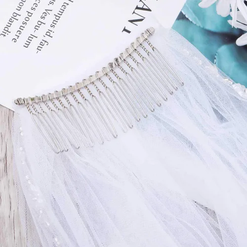 Miniatura 5 de Yikisdy Velo de novia velo de tul marfil velos de novia con borde de flor de perla y peine para novias