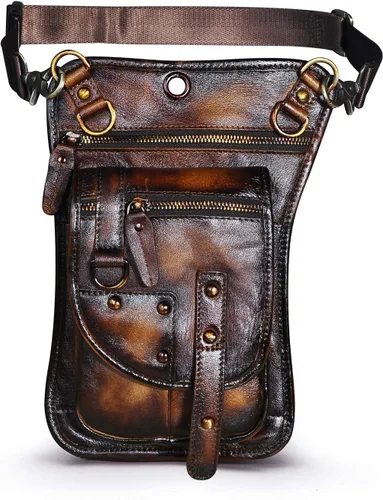 Miniatura 2 de Le'aokuu Riñonera deportiva de cuero genuino para mujer y hombre, riñonera, para montar a la cadera, para muslo, piernas cruzadas