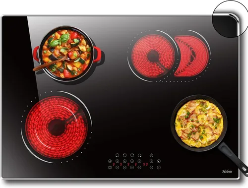 Hobsir - Placa de cocina eléctrica de 30 pulgadas, 4 quemadores, estufa eléctrica, estufa de cerámica de 6800 W con marco de metal de vidrio, 30