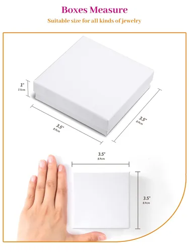 Miniatura 5 de MESHA - Cajas para joyería, de 3.5 x 3.5 x 1 pulgadas, de cartón con relleno de algodón, para regalo Blanco