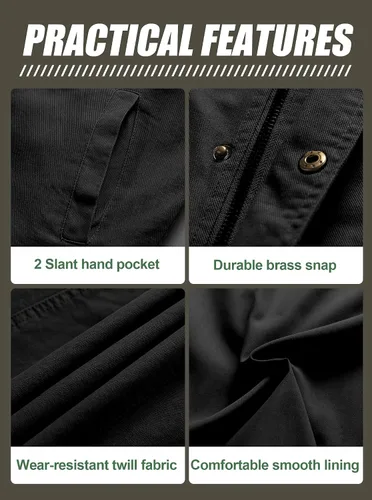 Miniatura 6 de Pursky Chaqueta de lona de algodón militar casual para hombre con capucha desmontable