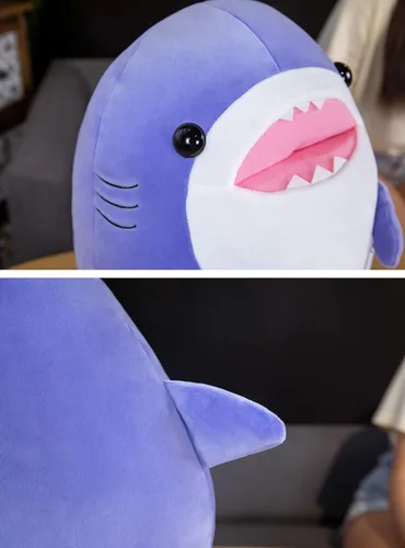 Miniatura 2 de Almohada suave de peluche de tiburón morado de 12.9 pulgadas, lindo peluche de tiburón para niños