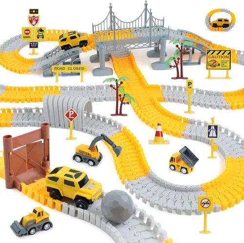 Miniatura 12 de BEMITON Pista de autos de carreras de juguetes de dinosaurios, crea una carrera de carretera mundial de dinosaurios, juego de juguetes flexibles