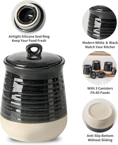 Miniatura 3 de Ceramic Food Storage Jars,25 Oz Porcelain Kitchen Canisters with Airtight Lids Set of 3,Flour Containers for Countertop,Farmhouse Decor Serving