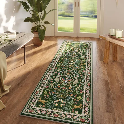Miniatura 62 de Rugcomf Alfombra de pasillo lavable para cocina 2'6''x8' Alfombra de pasillo para entrada interior floral antideslizante alfombra suave para Azul