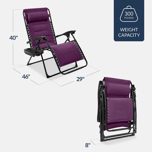 Miniatura 2 de Best Choice Products Silla acolchada de gravedad cero de gran tamaño, reclinable plegable para patio al aire libre, tumbona antigravedad XL