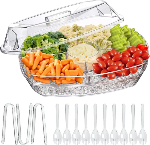 Miniatura 8 de LIMOEASY Tazón para ensalada helada, tazón grande de 4.5 Qt para servir frío con tapa para fiestas, tazones de hielo para mantener frías