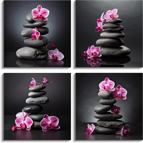 Miniatura 28 de NAN Wind Arte de pared en lienzo de orquídeas rosas y piedras zen - Decoración de orquídeas - Cuadros de flores de spa - Arte de pared Zen