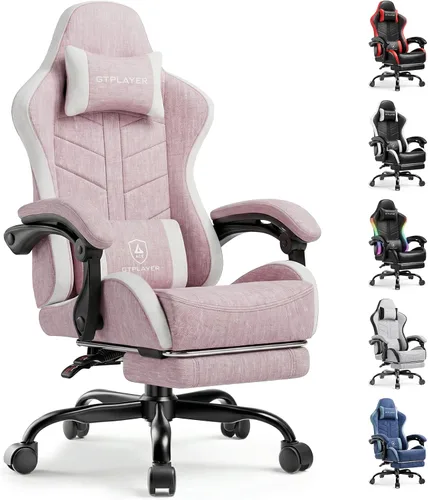 Miniatura 17 de GTPLAYER - Silla de juegos con reposapiés, silla de juegos de computadora para adultos, silla de jugadores de altura ajustable con reclinación