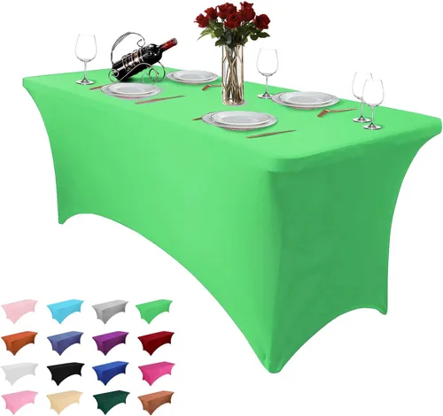 Miniatura 18 de Paquete de 2 manteles rectangulares de 4 pies para manteles rectangulares color gris azulado, elásticos, manteles de elastano para eventos