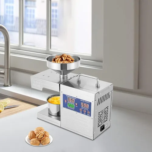Miniatura 5 de Máquina de prensa de aceite de acero inoxidable, extractor de aceite de prensa fría y caliente con motor de 820 W, calefacción de 360°, capacidad
