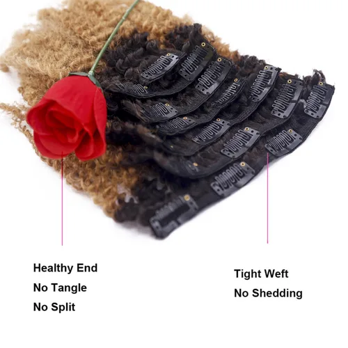 Miniatura 4 de Loxxy Afro rizado extensiones de clip grueso 100 % virgen Remy cabello humano 4B 4C negro natural 7 piezas con 17 clips 4.23 onzas/120 g por juego