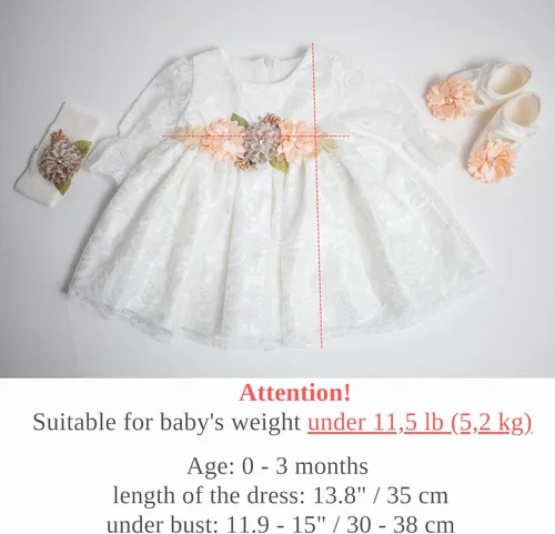 Miniatura 4 de Vestido de niña recién nacida, bautizo, vestido blanco bordado de encaje para bebé 0-3, vestido de niña de flores recién nacidas