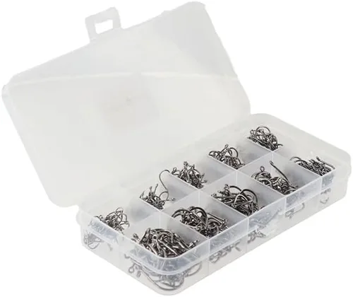 500 anzuelos de pesca de alta calidad, juego de ganchos de pesca de acero al carbono, anzuelos de cebo de gusano con caja de plástico para pesca de