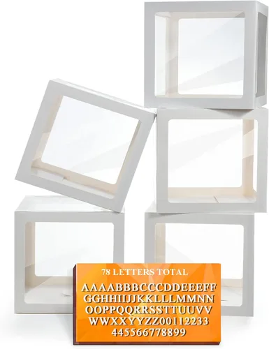 Cajas de globos transparentes de color blanco, cajas de bebé transparentes con 78 letras para nombre personalizado, bloques de cajas de globos para