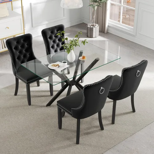 Miniatura 2 de Juego de comedor moderno de cristal de lujo de 5 piezas, juego de comedor rectangular minimalista para 4, juego de mesa de cocina de vidrio