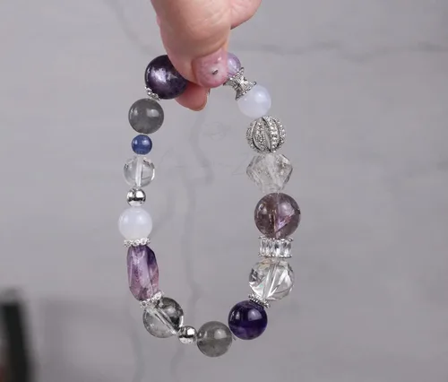 Miniatura 78 de Precious Gemstone Natural Crystal Healing Bracelet, Rutilated Quartz, Moonstone, Quartz Handmade Original Design Bracelet