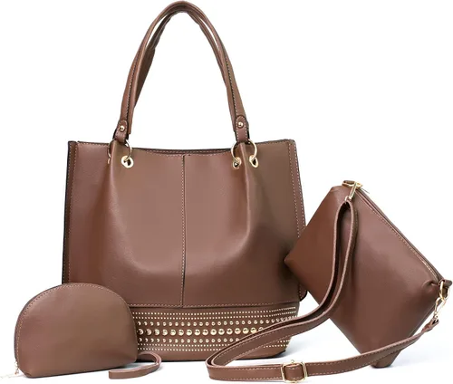 HimmLig Juego de bolsas de mano para mujer, bolso grande y bolso de mano de cuero vegano, bolsa de hombro, bolsa cruzada, juego de 3 piezas