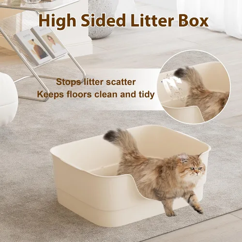 Miniatura 6 de Caja de arena extra grande para gatos grandes, lados altos y diseño de entrada baja, 23.43 x 16.73 x 8.46 pulgadas, espacioso inodoro antiderrames