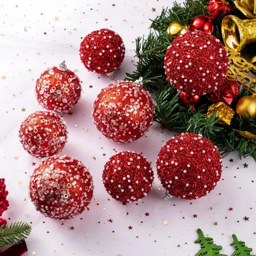 Miniatura 4 de 12 unidades de adornos de bolas de Navidad, adornos de bolas de Navidad rojas, decoraciones de perlas de plástico irrompibles para colgar en fiestas