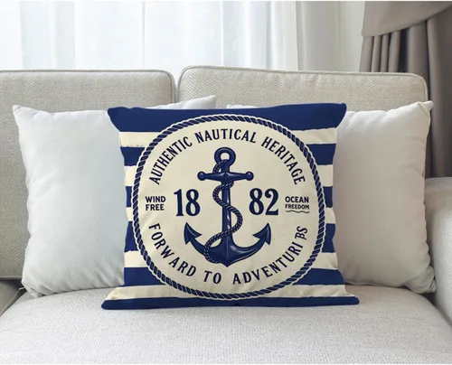 Miniatura 3 de Funda para cojín Beabes de 18"X18" con ancla, diseño náutico azul y blanco a rayas, funda de almohada cuadrada de algodón y lino para el hogar