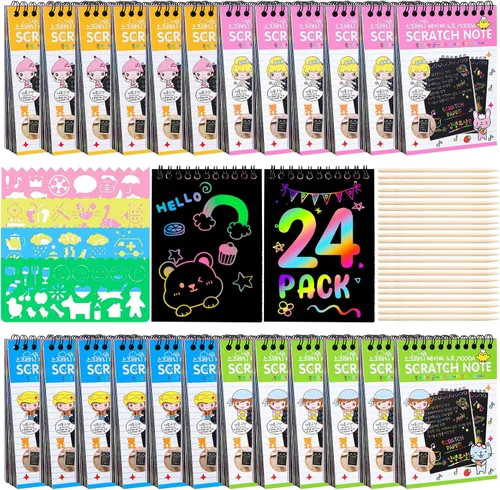 YSCare Paquete de 24 Cuadernos de Artes y Manualidades para Rascar, Notas de Arte Arcoíris para Rascar, Rellenos para Bolsas de Golosinas Regalos