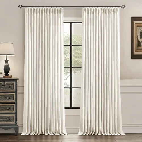Cortinas plisadas de lino blancas de 84 pulgadas de largo, 2 paneles de lino semitransparentes color beige y blanco para sala de estar y dormitorio,