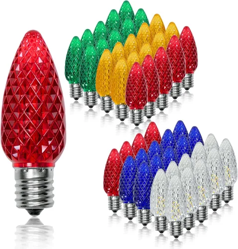 Miniatura 8 de Paquete de 25 bombillas LED C9 de repuesto para Navidad, bombillas LED C9 inastillables para cadena de luces de Navidad, base de candelabro E17