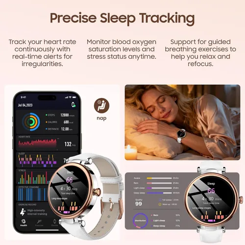 Miniatura 5 de TOZO S8 AMOLED - Reloj inteligente para mujer, pantalla HD a color de 1.32 pulgadas, reloj de seguimiento de la salud, auriculares inalámbricos A1