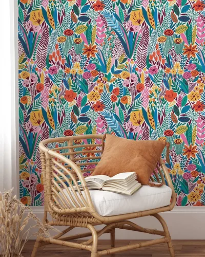 Miniatura 4 de Papel tapiz floral escandinavo, papel tapiz botánico autoadhesivo extraíble, papel tapiz colorido para despegar y pegar