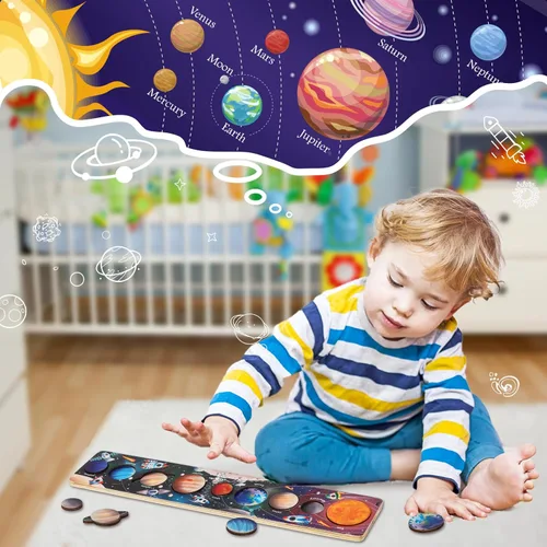 Miniatura 2 de Zeoddler Juguetes del sistema solar para niños de 3 a 6 años, rompecabezas espacial de madera, planetas para niños, actividades de aprendizaje
