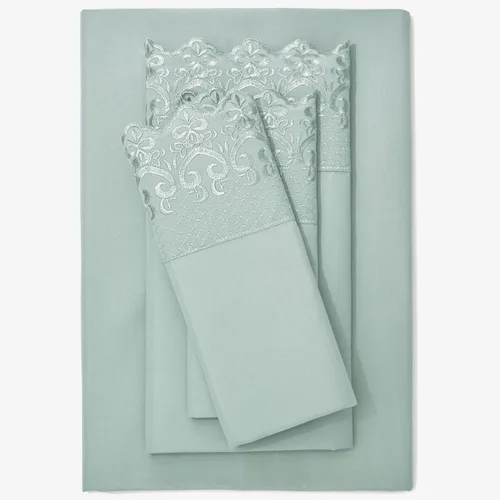 Miniatura 5 de BrylaneHome Juego de sábanas bordadas para hotel, tamaño individual, gris