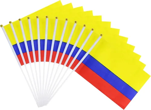 Bandera de Colombia Pequeña Bandera Colombiana Paquete de 12 Mini Banderas de Mano Colombianas en Palos para Fiestas, Desfiles, Eventos Deportivos,