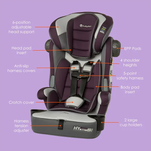 Miniatura 3 de Baby Trend Hybrid SI - Asiento elevador combinado 3 en 1 con protección contra impactos laterales, Dash Plum